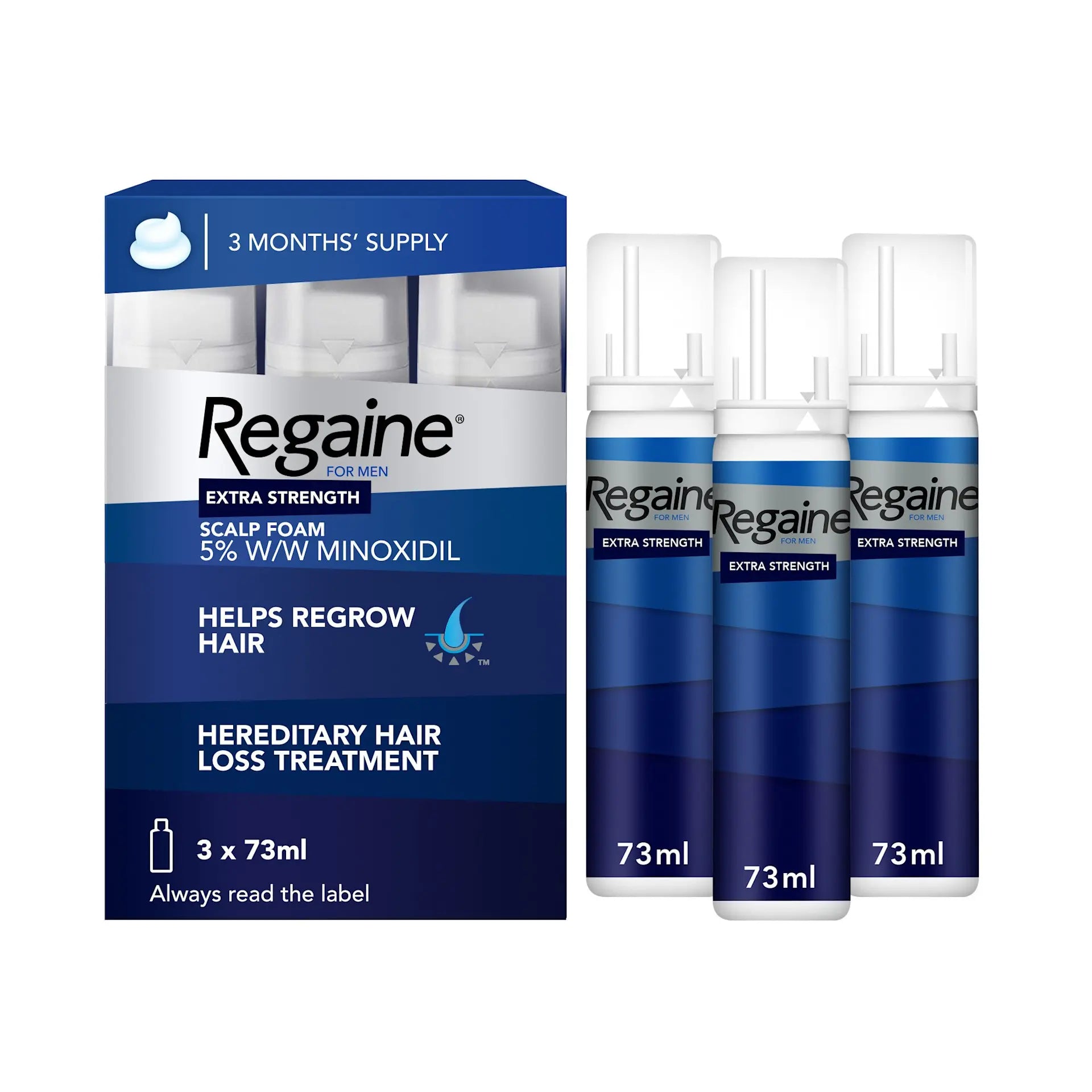 Regaine® minoxidil 5% for Men extra strength foam 3 month supply